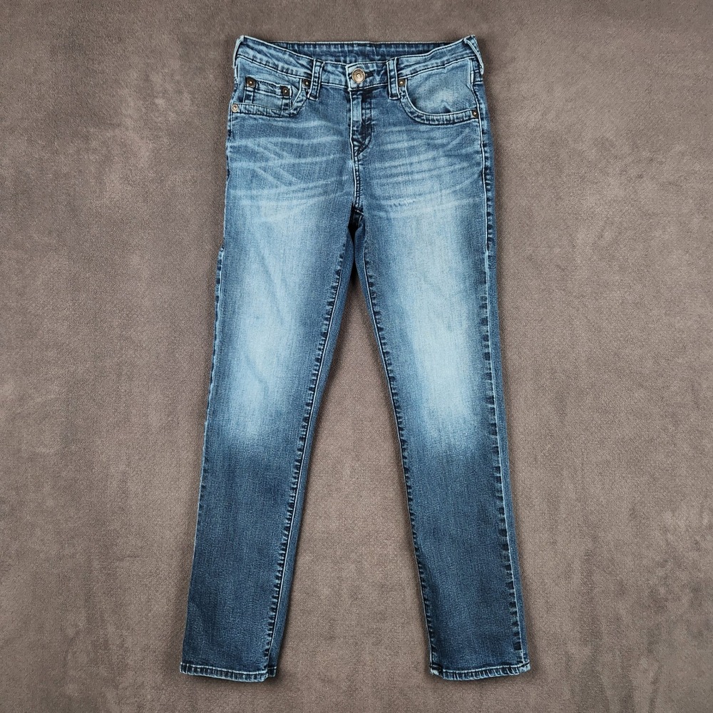 True Religion Geno Slim Jeans Boys 18 Blue Medium Wash Horseshoe Pockets Stretch